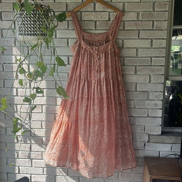 Natalie Martin Jasmine Silk Floral Print Tiered Midi Dress rust Size Large - Picture 2 of 6